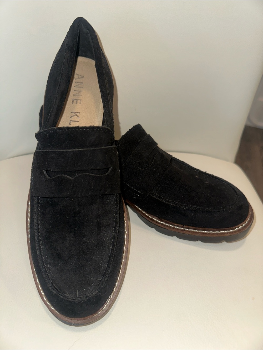 Anne Klein Black Suede Classic Penny Loafers